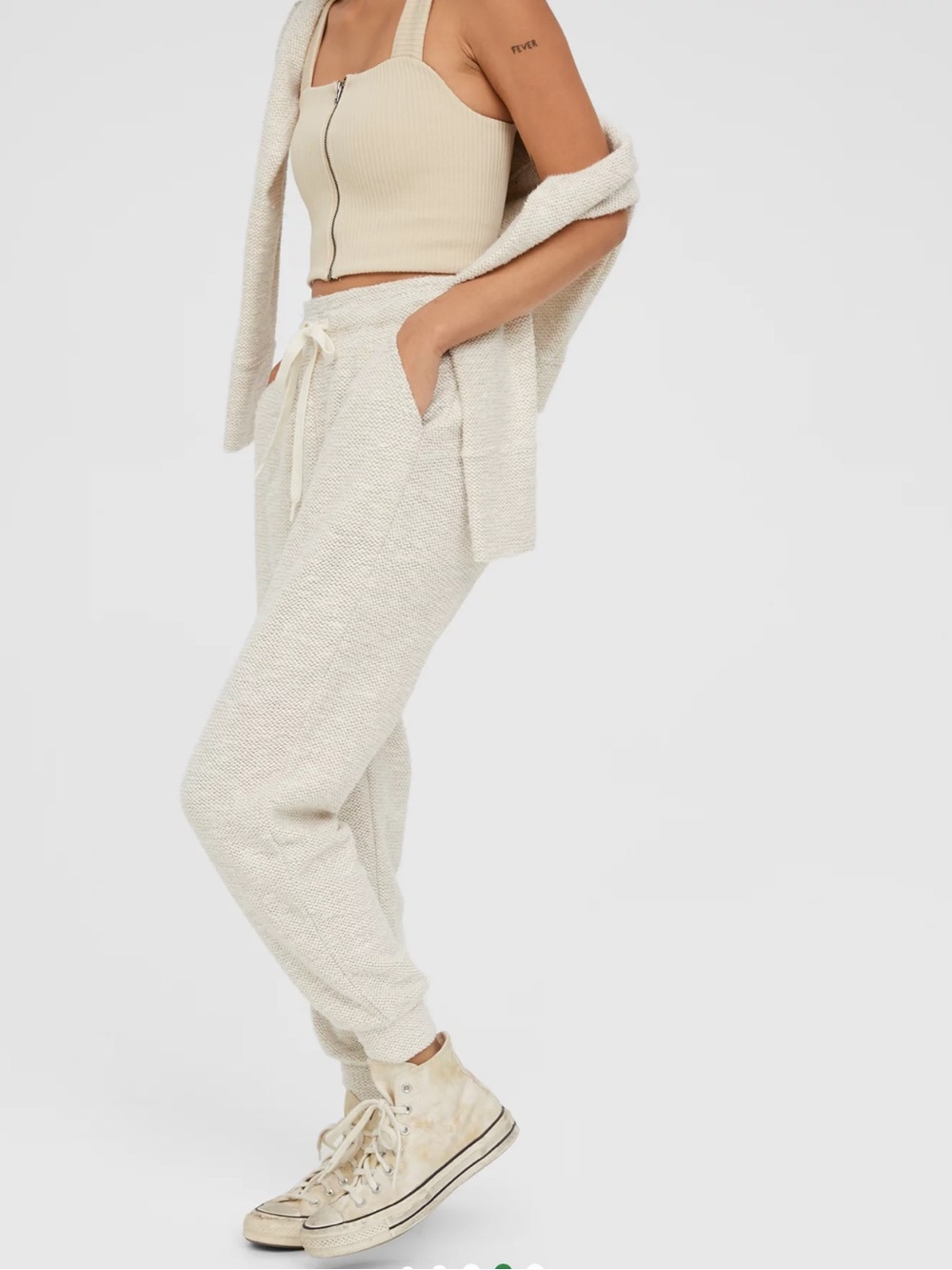 aerie Cream Cozy Knit Joggers